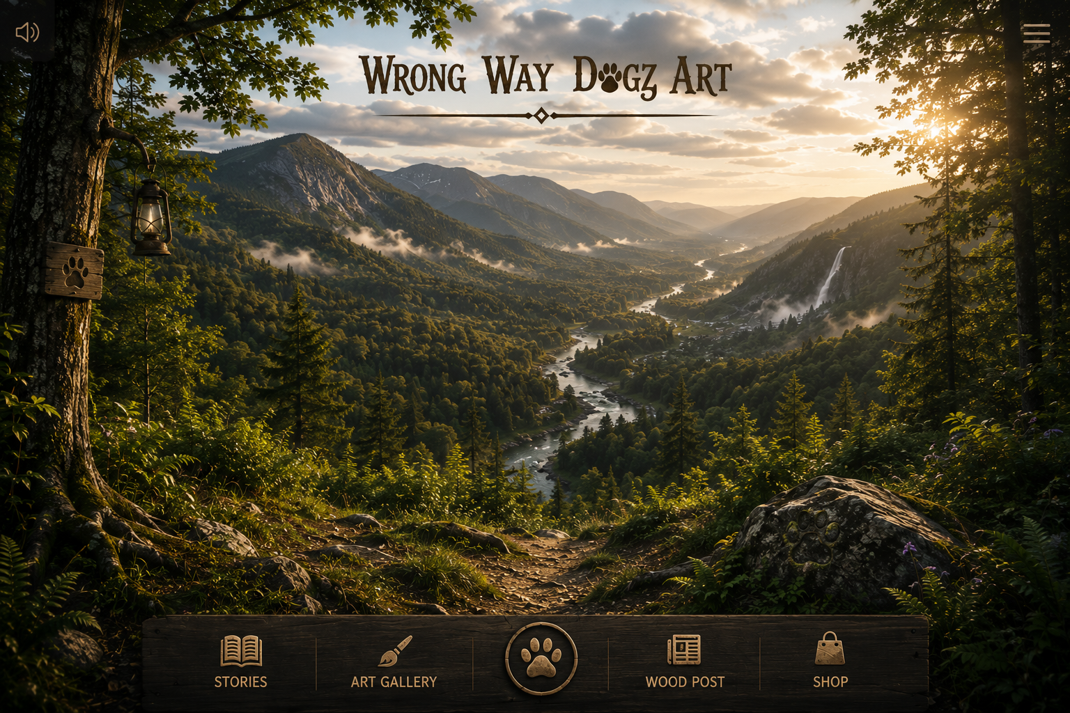 Wrong Way Dogz Art welcome scene overlooking Echo Valley